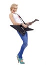 Screaming rock woman with guitar Royalty Free Stock Photo