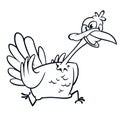 Screaming running cartoon turkey bird character.