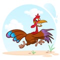 Screaming running cartoon turkey bird character. Vector illustration of turkey escape. Royalty Free Stock Photo