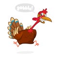 Screaming running cartoon turkey bird character. Vector illustration.