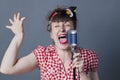 Screaming 30s female rocker and vocal artist with retro style Royalty Free Stock Photo