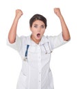 Screaming scare doctor woman in panic isolated Royalty Free Stock Photo