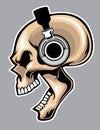 Screaming skull wearing headphone