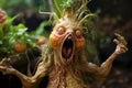 Screaming spooky mandrake root, showcasing its characteristic human-like appearance. Royalty Free Stock Photo
