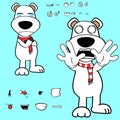 Screaming standing polar bear character cartoon kawaii expressions set