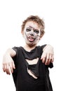 Screaming walking dead zombie child boy halloween horror costume Royalty Free Stock Photo