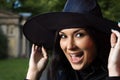 Screaming witch in hat Royalty Free Stock Photo