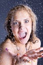 Screaming woman with falling water droplets Royalty Free Stock Photo