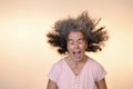 Bad hair day Screaming woman flying graying hair Royalty Free Stock Photo