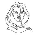 Screaming Woman One Line Art Portrait. Angry Female Facial Expression. Hand Drawn Linear Woman Silhouette