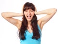 Screaming young woman holding head Royalty Free Stock Photo