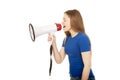 Screaming young woman with megaphone. Royalty Free Stock Photo