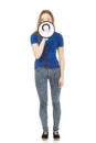 Screaming young woman with megaphone. Royalty Free Stock Photo