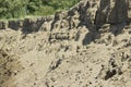 Scree of sand sand dunes, mountains, sand avalanche, texture, soil erosion, weathering Royalty Free Stock Photo