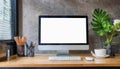 screen blank laptop table background white mockup computer business technology office notebook work display portable home desk Royalty Free Stock Photo