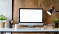 screen blank laptop table background white mockup computer business technology office notebook work display portable home desk Royalty Free Stock Photo