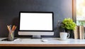 screen blank laptop table background white mockup computer business technology office notebook work display portable home desk Royalty Free Stock Photo