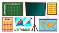 Screen Board Set Vector. Business, Education, School Display Board. Demonstration Frame. Isolated Cartoon Illustration