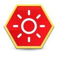 Screen brightness sun icon abstract red hexagon button bright yellow frame elegant design Royalty Free Stock Photo