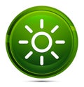 Screen brightness sun icon glassy green round button illustration Royalty Free Stock Photo