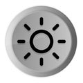 Screen brightness sun icon metal silver round button metallic design circle isolated on white background black and white concept