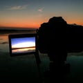 Screen camera taking a reservoir picture Royalty Free Stock Photo