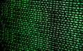 Screen with crypto currency code, green digitals