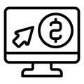 Screen with dollar and cursor line icon, bank account concept. Vector graphics. Monitor with coin and mouse pointer sign