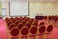 Screen in empty conference hall with a red carpet Royalty Free Stock Photo