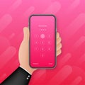 Screen lock authentication password smartphone background template. Illustration of phone ID recognition screenlock password or