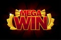 Screen Mega WIN gold award, glowing red banner for ui game. Royalty Free Stock Photo