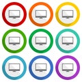 Screen, monitor, display, computer vector icons, set of colorful flat design buttons for webdesign and mobile applications Royalty Free Stock Photo