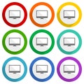 Screen, monitor, display, computer vector icons, set of colorful flat design buttons for webdesign and mobile applications Royalty Free Stock Photo