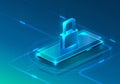 Screen phone neon icon padlock modern. blue background. Royalty Free Stock Photo