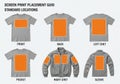 Screen print placement guide showing standard locations on apparel isolated on white background Royalty Free Stock Photo