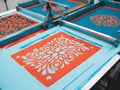 Screen printing in progress with eco friendly inks Royalty Free Stock Photo