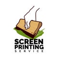 Screen printing silk with hand holding squeegee logo design inspiration