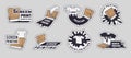 Screen printing. Tshirt printing service stylized identity silkscreen squeegees paint recent vector badges template set