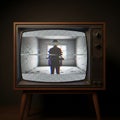 The screen shows static interference, adding to the unsettling atmosphere Royalty Free Stock Photo
