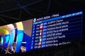 Screen with start list of men's 800m run final at Rio2016 Olympics