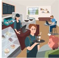 A screen of students working part time in a barista
