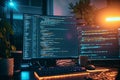 Screen symphony Office programmers write, develop, and learn digital coding Royalty Free Stock Photo
