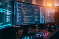 Screen symphony Office programmers write, develop, and learn digital coding Royalty Free Stock Photo