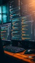 Screen symphony Office programmers write, develop, and learn digital coding Royalty Free Stock Photo