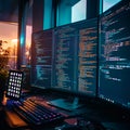 Screen symphony Office programmers write, develop, and learn digital coding Royalty Free Stock Photo