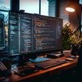 Screen symphony Office programmers write, develop, and learn digital coding Royalty Free Stock Photo