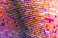 Screen of web developing code on dark background. Closeup developing programming and coding technologies. Technology horizontal
