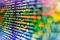 Screen of web developing code on dark background. Code of javascript language on white background. Close up of computer web page Royalty Free Stock Photo
