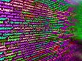 Screen of web developing javascript code. Javascript code in bracket software. Developer working on software codes in office Royalty Free Stock Photo