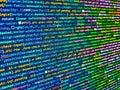 Screen of web developing javascript code. Computer programming coding screen source script of developer software at computing work Royalty Free Stock Photo